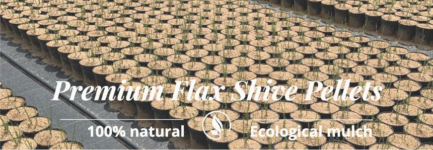 Field of floer pots with Flaxprod pellets at work